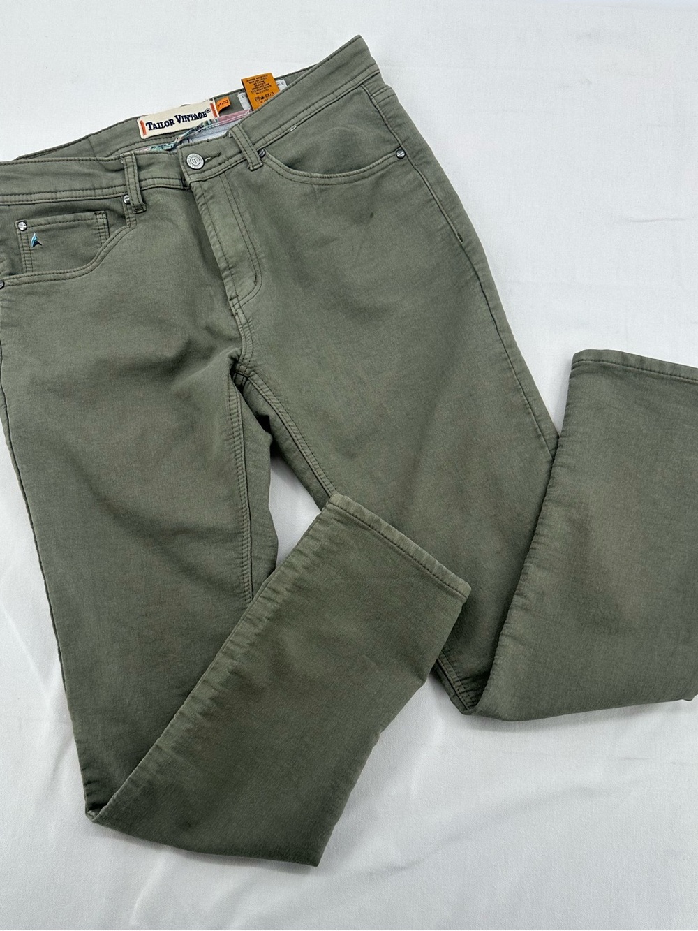 Tailor Vintage Canaan Slim Fit Olive Green Stretch Pants Men 34x32